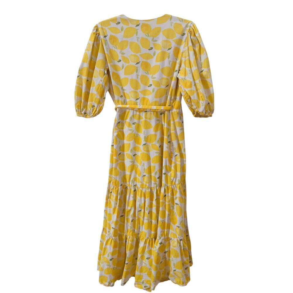 Anthropologie Hutch Tiered Wrap Midi Dress Lemon Yellow Size Medium - Picture 10 of 13